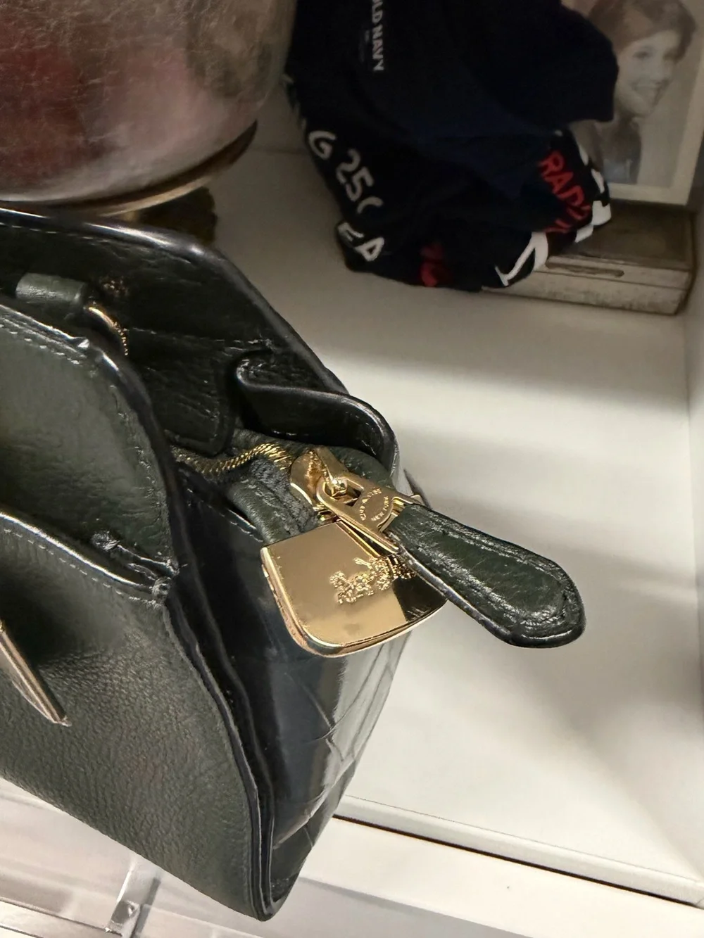 Coach Forest Green Pebbled Leather Satchel with Snake-Print Straps